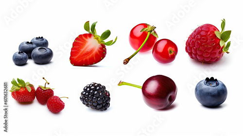 Assorted Fresh Berries Collection Isolated on White Background. created with Generative AI