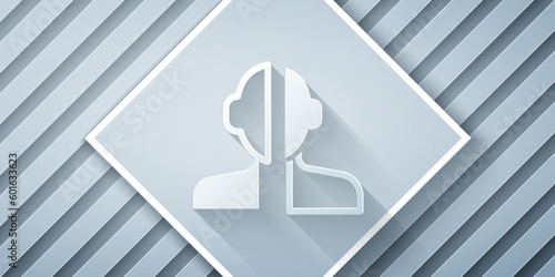 Paper cut Bipolar disorder icon isolated on grey background. Paper art style. Vector