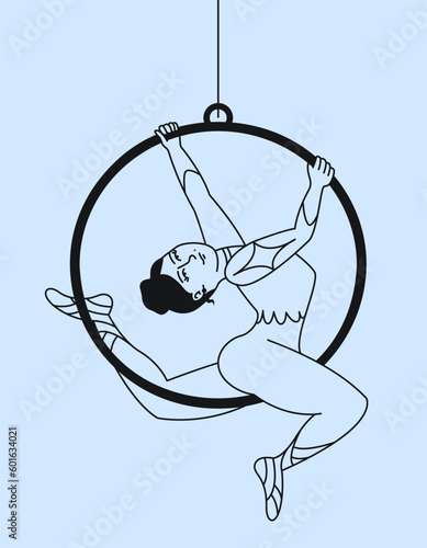 Circus aerial gymnast. Female character in outline style.