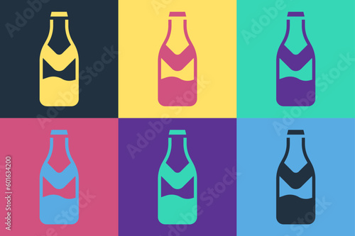 Pop art Beer bottle icon isolated on color background. Vector