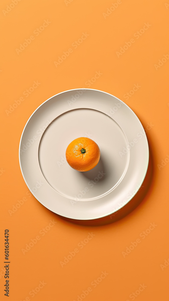 An overhead view of a minimalistic breakfast on a white plate, isolated on a solid background, generative AI An overhead view of a minimalistic breakfast on a white plate, isolated on a solid background, generative AI