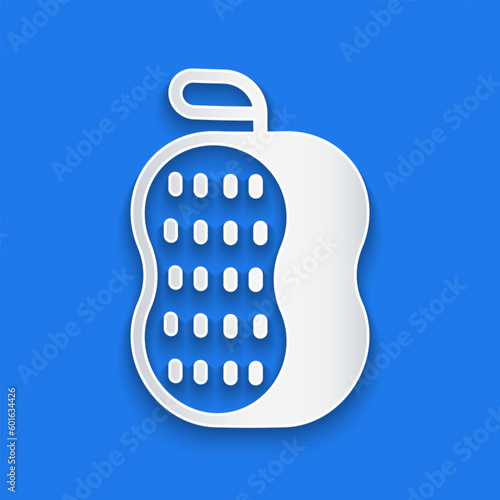Paper cut Washcloth icon isolated on blue background. Bath house sauna washcloth sign. Item for pleasure and relaxing. Paper art style. Vector