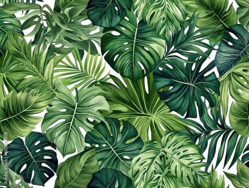 seamless pattern with green tropical leaves