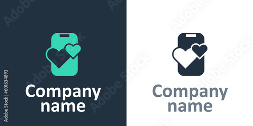 Logotype Dating app online mobile concept icon isolated on white background. Female male profile flat design. Couple match for relationship. Logo design template element. Vector