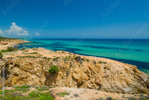 Beach and sea, Mediterranean paradise in Santa Margherita di Pula, Sardinia, Italy