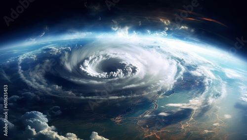 Aerial View of a Hurricane Cloud from Space, Displaying Nature's Power, Generative AI