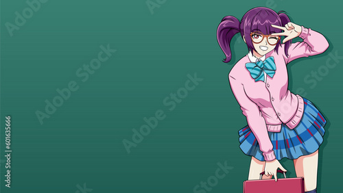 Anime Manga Schoolgirl Holding Backpack