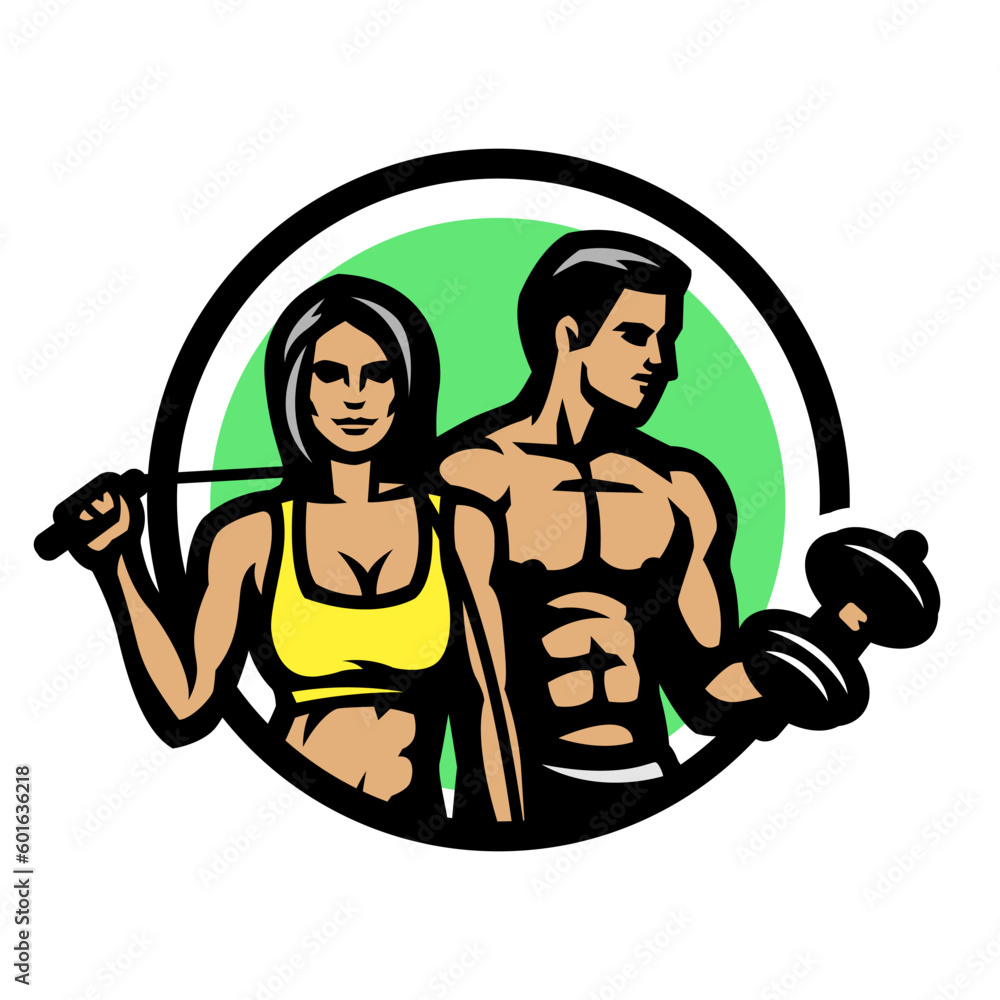 Man and woman, fitness logo. Vector illustration. Man and woman, fitness logo. Vector illustration.