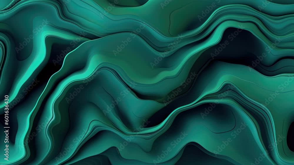 Abstract teal liquid motion video background, green layered forms, wave paper cut, multi-layered color fields, multilayered folding graphics, sculptural paper fluid with slow dissolving effect Abstract teal liquid motion video background, green layered forms, wave paper cut, multi-layered color fields, multilayered folding graphics, sculptural paper fluid with slow dissolving effect
