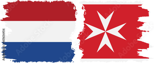 Malta and Netherlands grunge flags connection vector