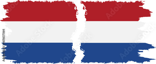 Netherlands and Netherlands grunge flags connection vector
