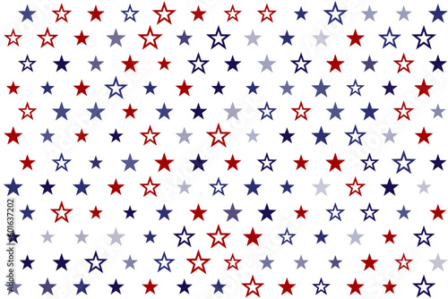Fototapeta Naklejka Na Ścianę i Meble -  Stars and Stripes Seamless Pattern, USA Flag Vector Illustration. Red, Blue, White Stars and Lines Background for Celebration Holiday, 4th of July, American President Day, memorial day