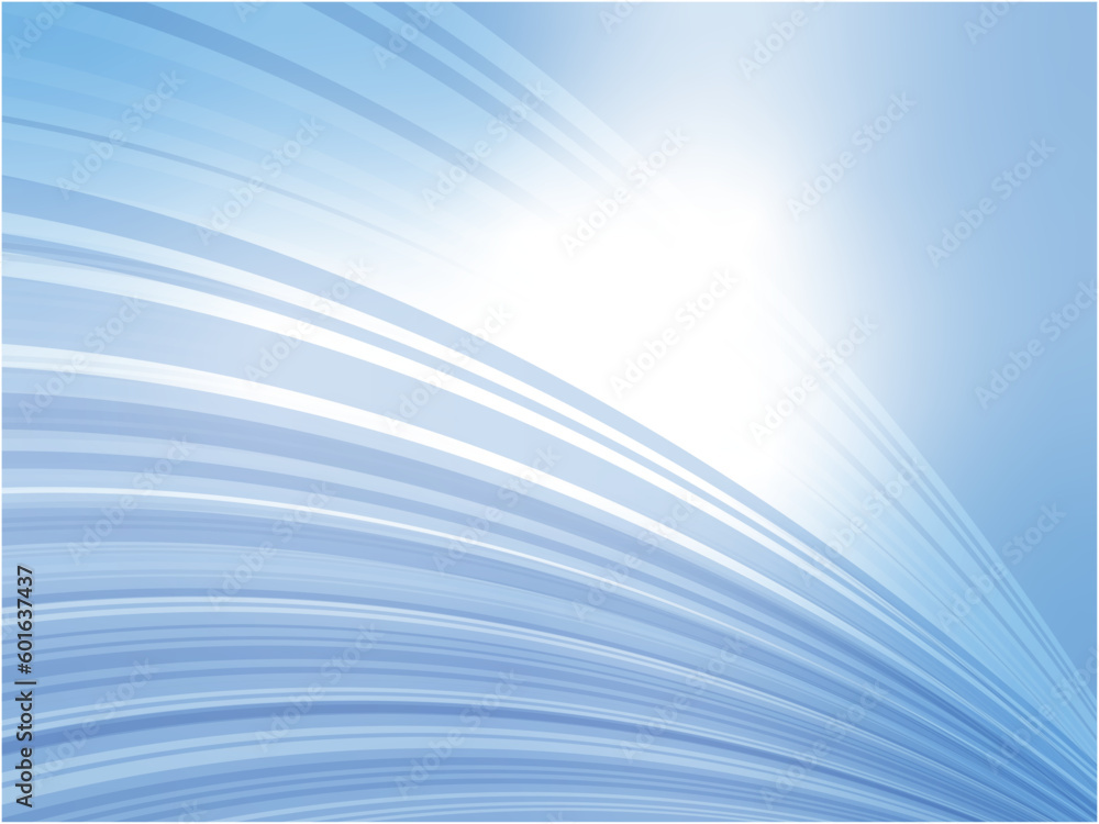 Fototapeta premium 爽やかなウェーブ模様が空に架かるイメージのアブストラクト背景_ブルー