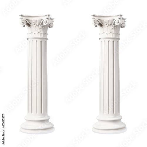 Architectural white column Ionic order isolated on transparent png background. Generative ai