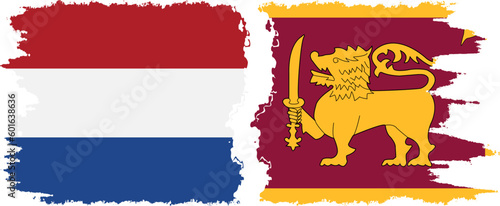 Sri Lanka and Netherlands grunge flags connection vector