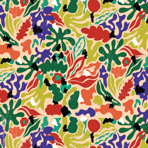 Abstract floral pattern. Modern collage seamless pattern. Fashionable template for design.
