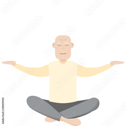 The Elderly People Old Man Yoga Pose Meditation Relaxed Body 