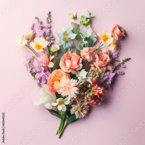 Bouquet Of Beautiful Spring Flowers On Pastel Background Illustration