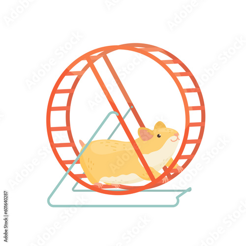 Hamster running in the wheel. Vector cartoon illustration. 