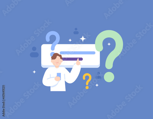 QnA or questions and answers. FAQs or frequently asked questions. customer or user help center. answer questions from fans or subscribers. illustration concept design. vector elements
