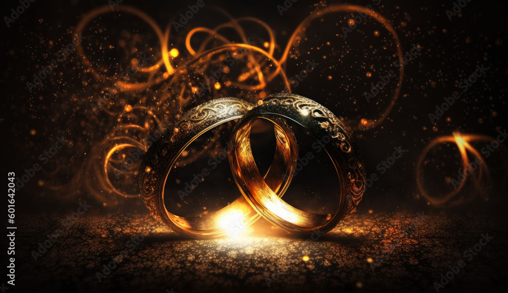 Ornamental rings on fire background. generative ai. Ornamental rings on fire background. generative ai.