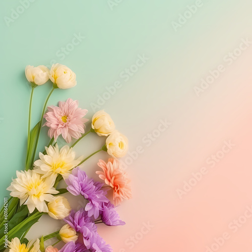 Beautiful Spring Flowers Bouquet On Pastel Background Illustration