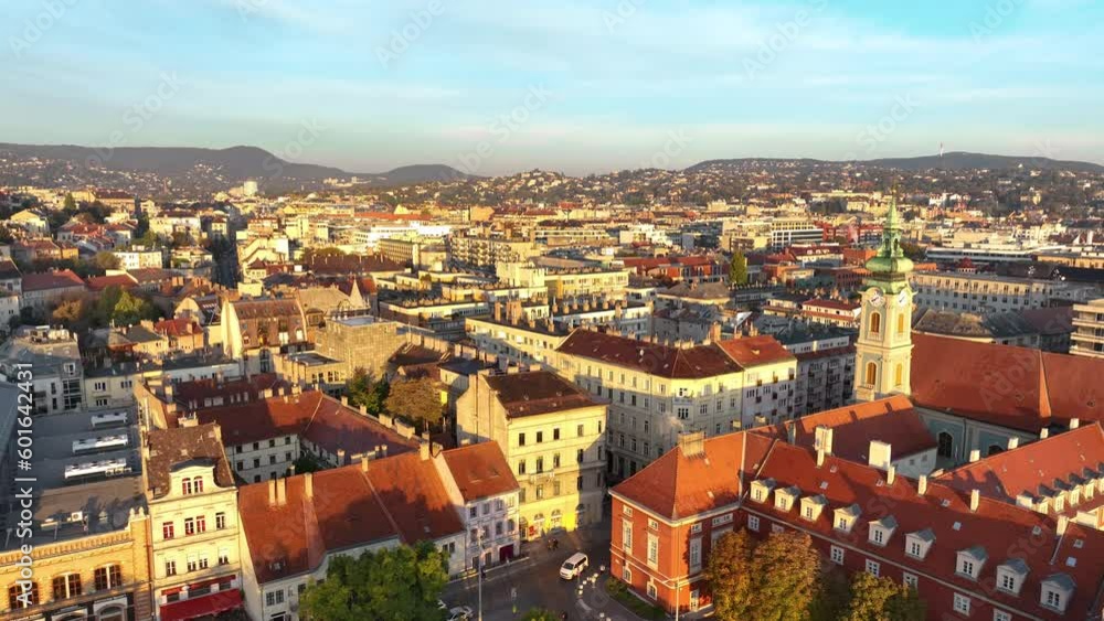 Aerial view of Budapest city skyline, Batthyany Square or Batthyany ter, a town square in Budapest. It is located on the Buda side of the Danube Aerial view of Budapest city skyline, Batthyany Square or Batthyany ter, a town square in Budapest. It is located on the Buda side of the Danube