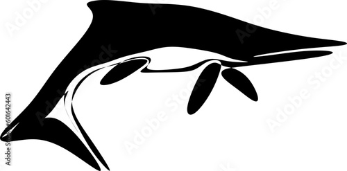 The illustrations and clipart. Jurassic park. A black-and-white silhouette of an Ichthyosaur