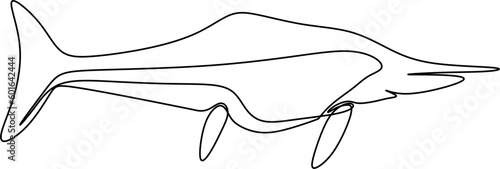 one line art. Jurassic park. one continuous line art of an Ichthyosaur