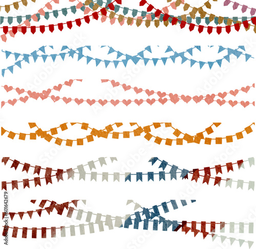 Watercolor colorful rustic with flags isolated on white background. Hand-drawn illustration sketch