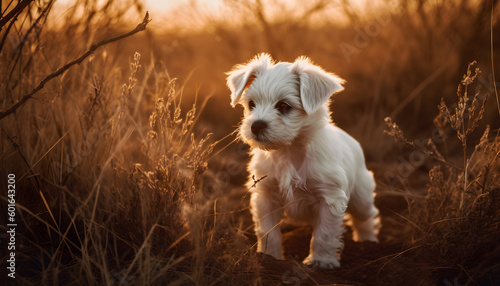 Small cute puppy of maltese dog. Generative AI illustration