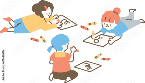 お絵描きをしている女の子_色