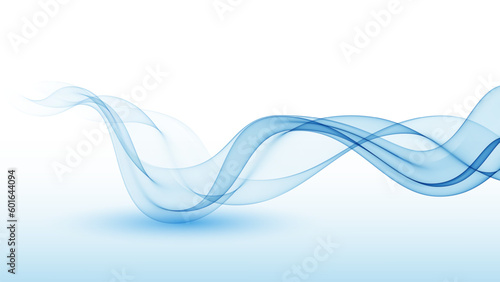 Blue wavy lines on a white background.Abstract background of a transparent wave in blue.