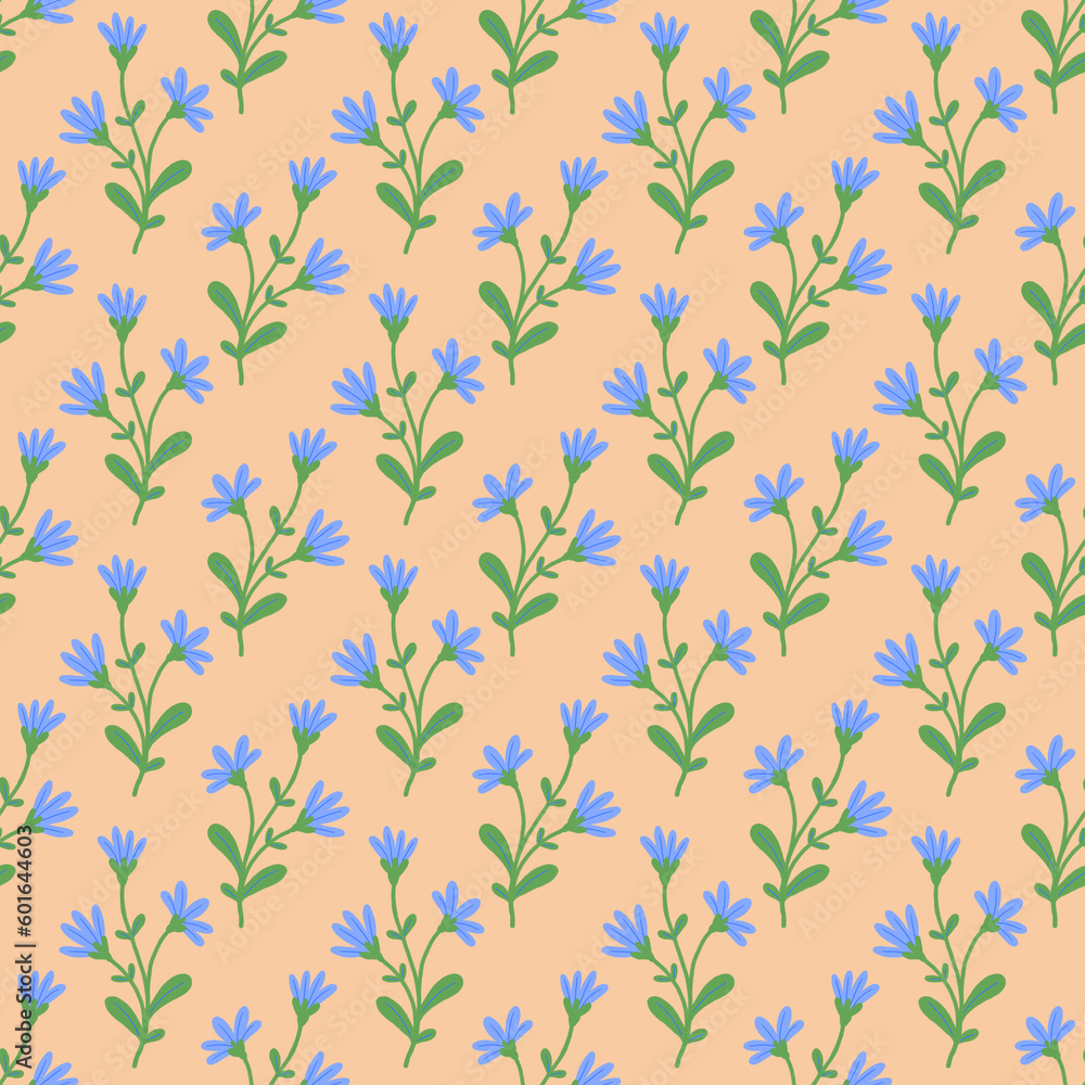 Fototapeta premium Seamless floral pattern on white. Blue flowers background. Meadow wallpaper illustration.