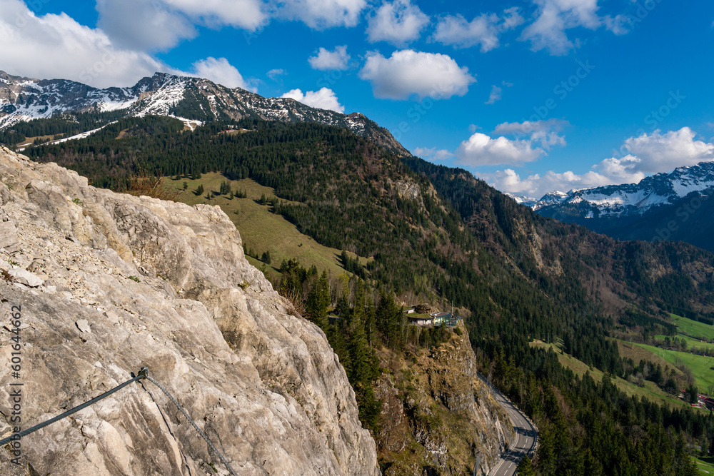 Climbing on the Ostrachtaler via ferrata at the Oberjochpass near Bad Hindelang
