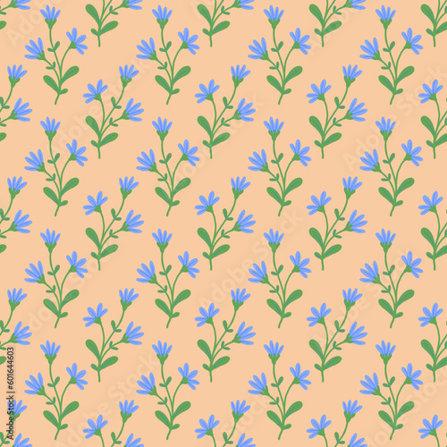 Seamless floral pattern on white. Blue flowers background. Meadow wallpaper illustration.