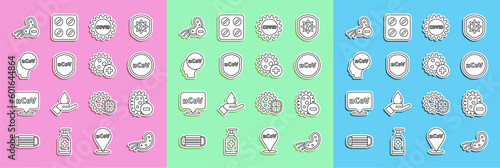 Set line Virus, Negative virus, Corona 2019-nCoV, covid-19, Shield protecting from, and Positive icon. Vector