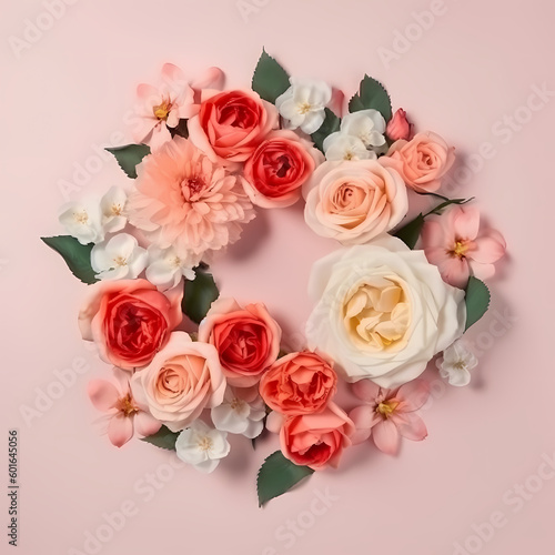 Rose Flowers Composition On Pink Background Illustration © imazydreams