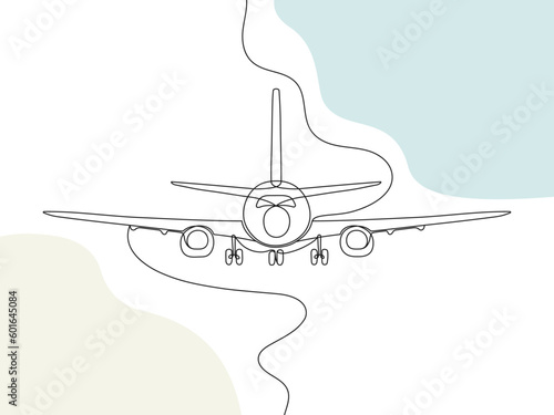 Continuous line drawing of airplane. Aircraft vector. Minimalist black linear sketch isolated on white background.