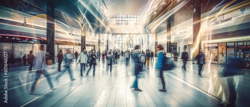 group of people go shopping in fast movement in mall,  Generative AI photo