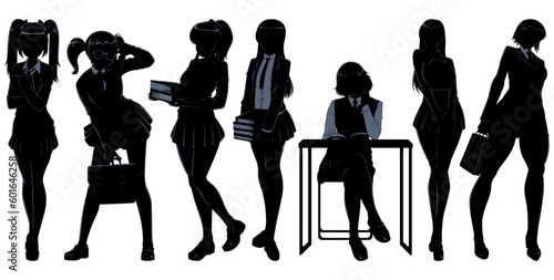 Anime Schoolgirl Silhouettes