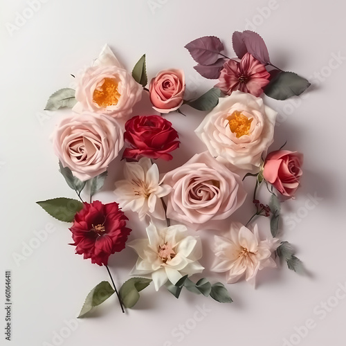 Rose Flowers Composition On Pastel Color Background Illustration