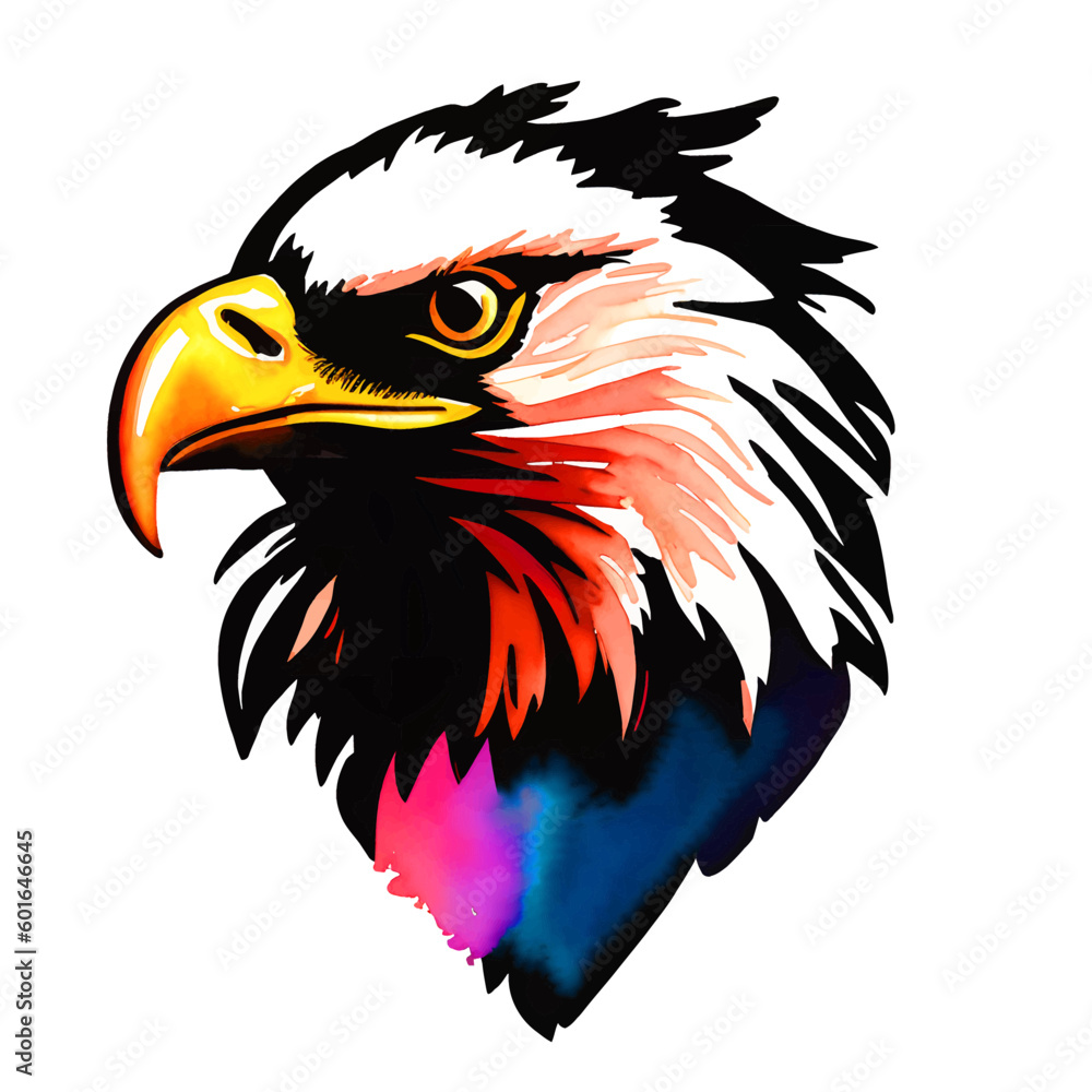 Obraz premium eagle head with style hand drawn watercolor digital painting illustration