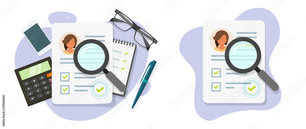 Human resources recruit manage job research vector icon graphic illustration flat design, candidate search personal employee information, customer info data research audit clipart image - obrazy, fototapety, plakaty 
