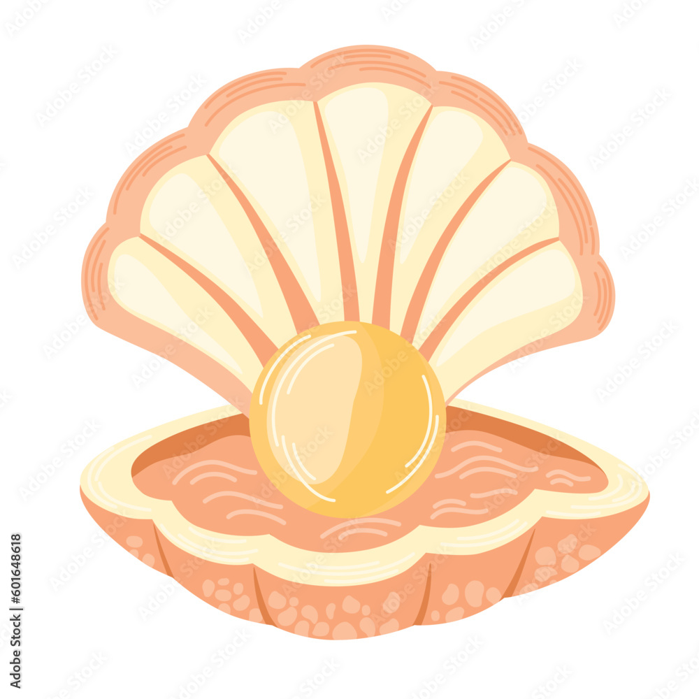 Clam shell with pearl Sea Shell and ocean animals Vector hand draw