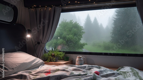 Beautiful camper van view created with Generative AI technology 
