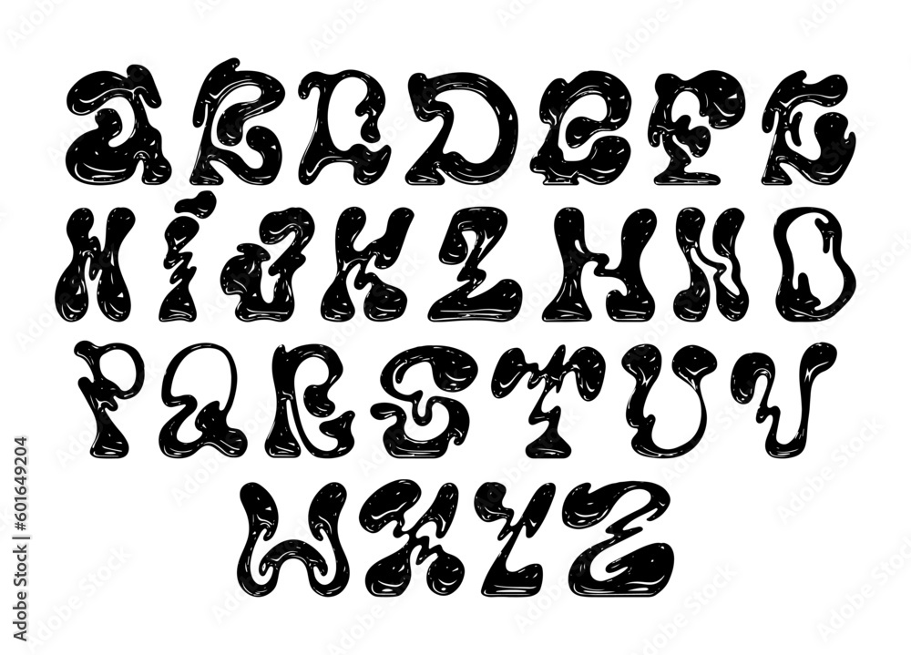 Liquid Y2K font. Trendy slimy alphabet. Stylish letters for your projects, business cards, posters, banners Liquid Y2K font. Trendy slimy alphabet. Stylish letters for your projects, business cards, posters, banners