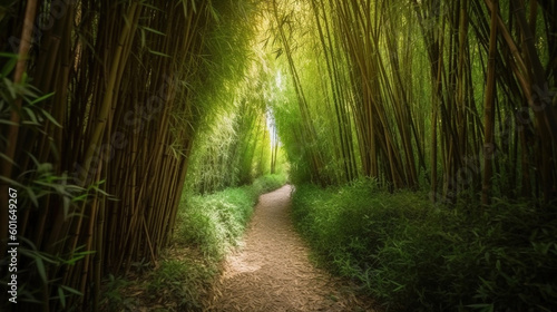 A Dense Tall Bamboo Forest Single Light Source In The Distance AI Generative