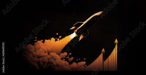 Growth concept with a chart and a rocket flying up with copy space. Generative ai