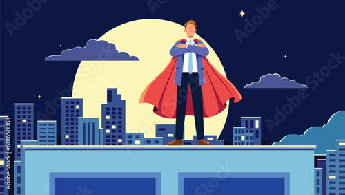 Super Businessman on Rooftop